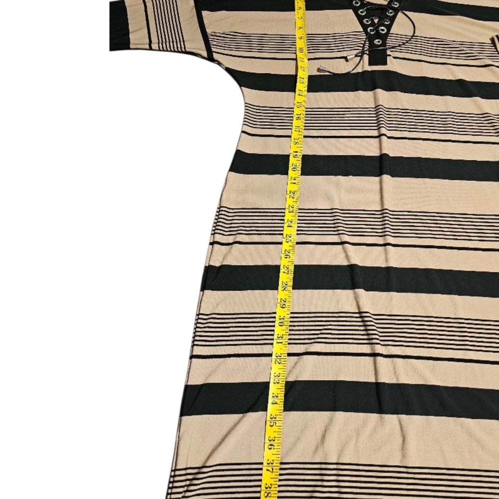 Madison Leigh Black and Tan Striped Long Sleeve Dress - Picture 6 of 7